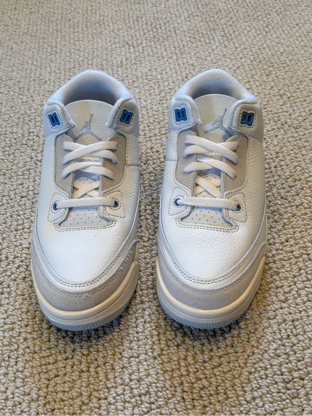 New Jordan 3 Retro White & Light Blue Leather Sneakers
